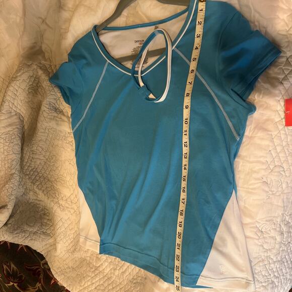 Danskin Now Womens Sz XL NWT Blue White Short Sleeve Athletic Shirt W/Headband. - Picture 9 of 9